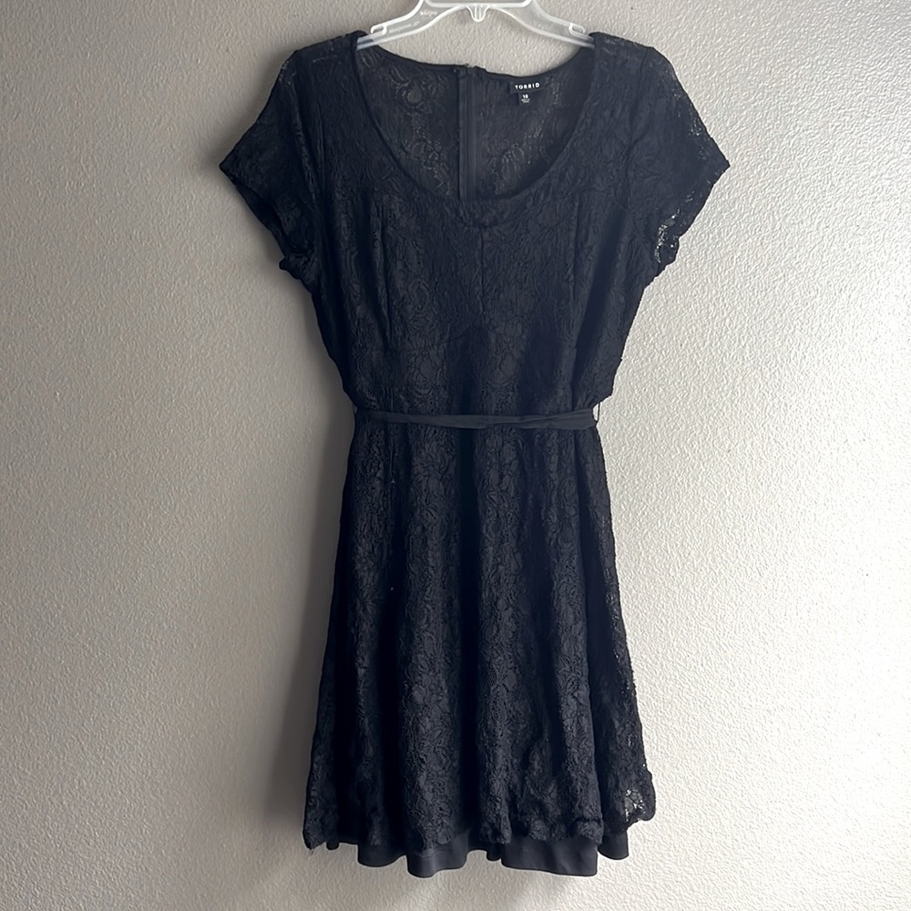 Black Lace dress with ribbon belt from TORRID.  Size 18
